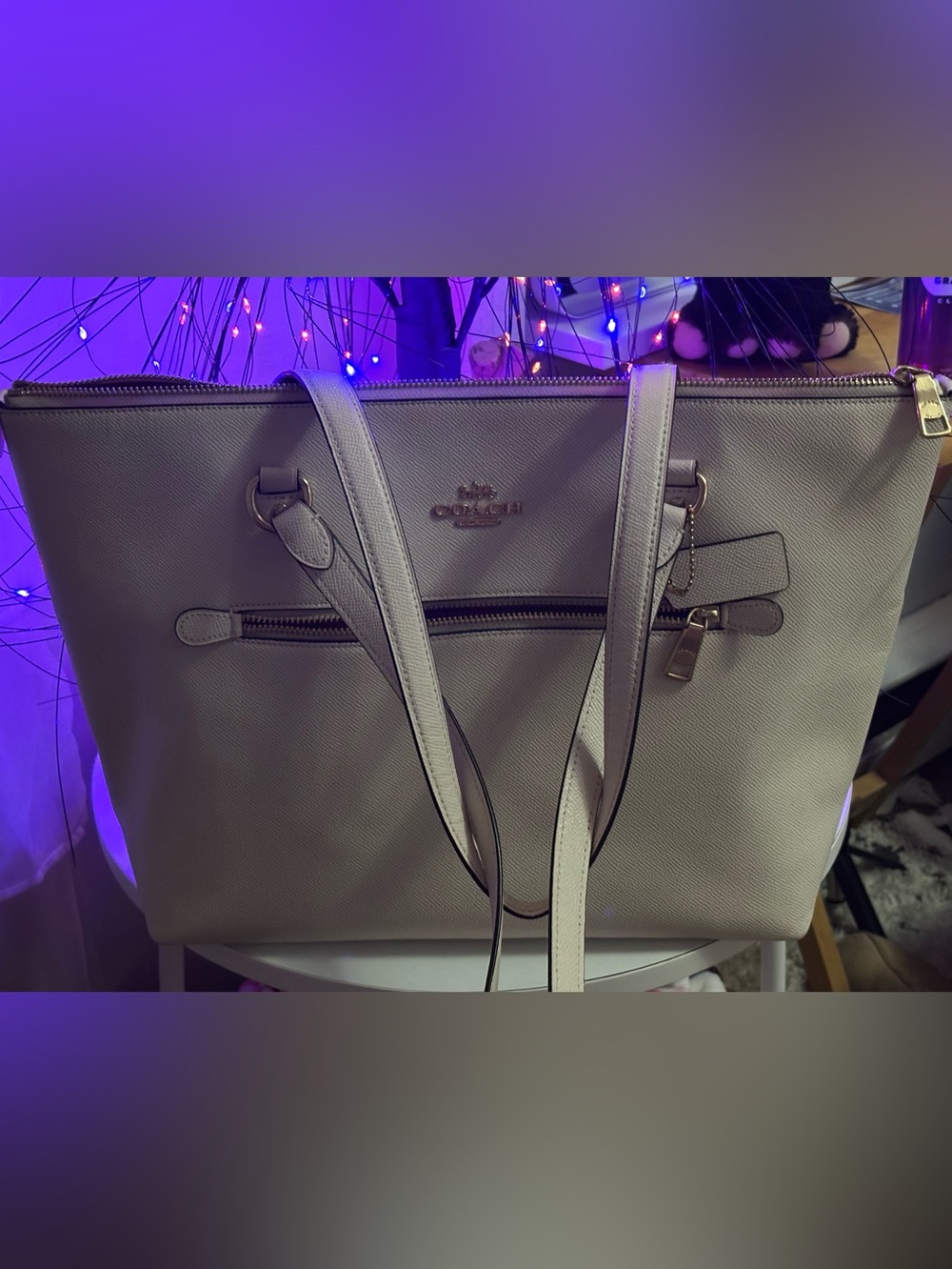 Coach White Gold Hardware City Tote Great for a laptop